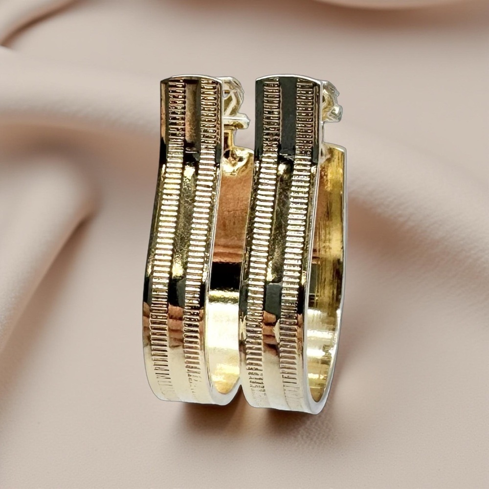 Vintage Yellow Gold Plated Textured Hoop Earrings